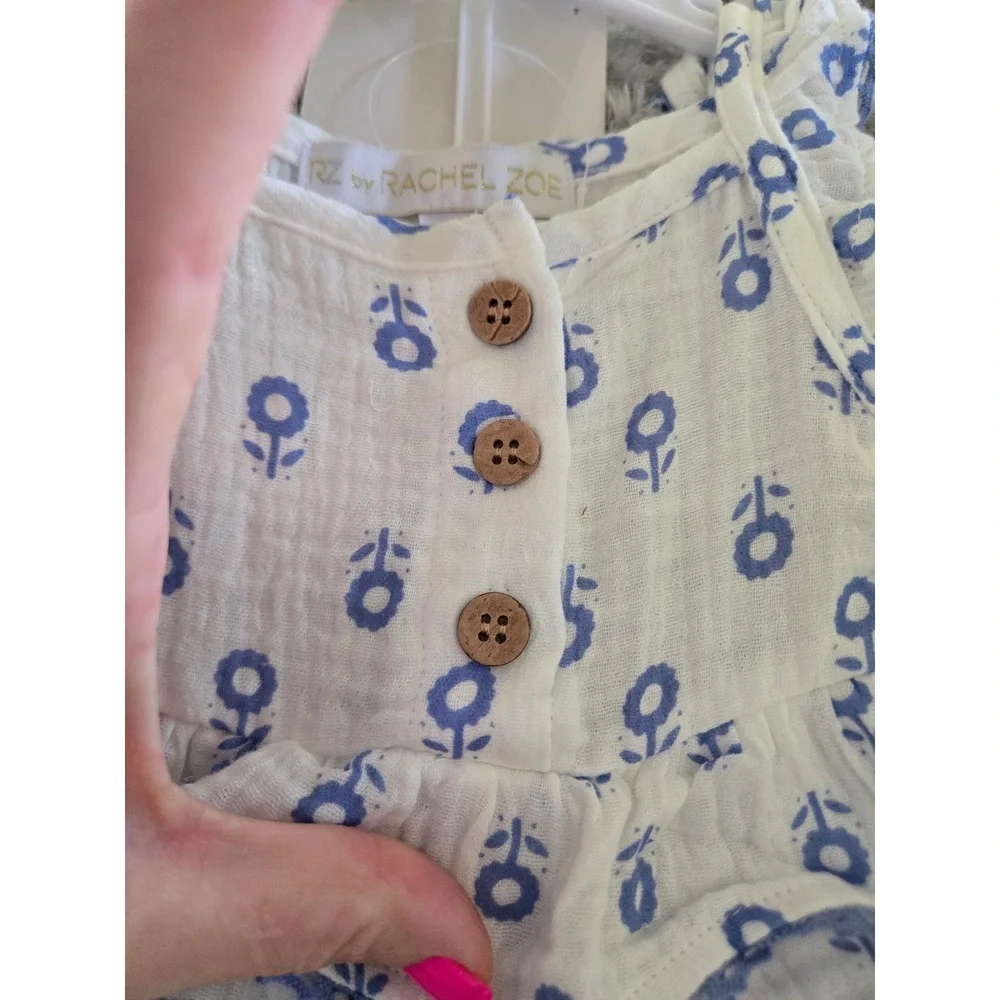 RZ by Rachel Zoe Baby Girls 3pc Cotton Gauze Set Top Pants Sunglasses Blue 12M